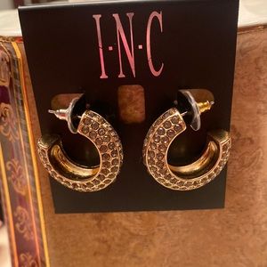 INC gold hoop earrings with sparkly crystals